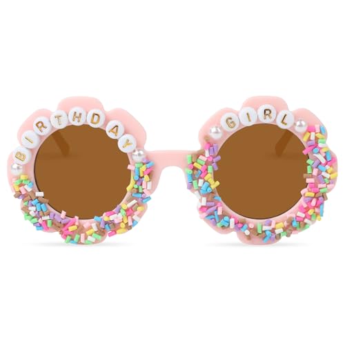 YOGFIT Round Flower Birthday Glasses for Kids Girls Cute Birthday Party Accessories Happy Birthday Gifts Birthday Sunglasses