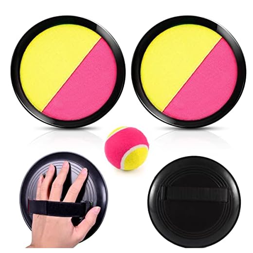 HONGECB Juego de Lanzamiento y Captura, Velcro Ball Game para niños, Toss and Catch Game con 2 Velcro Ball Paddles y 1 Velcro Ball, Juego para niños Catch Ball Game (Amarillo+Rojo)