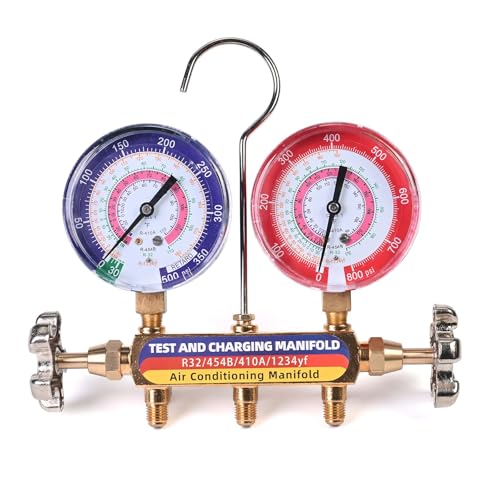 Drako-Myxx Upgrade 42035 Test & Charging Manifold with 3-1/8(80 mm) Gauges A2L Compatible 2-Valve Color-Coded Scales HVAC Manifold for R32/454B/410A/1234yf
