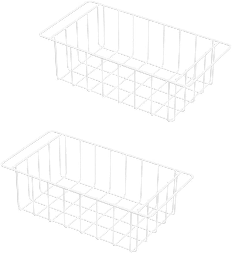 16Lx12W inch Wider Freezer Storage Organizer Baskets Container, Deep Metal Wire Chest Upright Refrigerator Divider Bins with Built-in Handles for Cabinet, Pantry, Closet, Kitchen(4)
