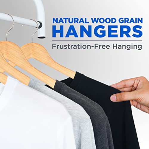 Solid Wooden Hangers, Mega Pack, 60 Pieces Hangers For Clothes, Heavy Duty Suit Hanger Set With Chrome 360 Degree Swivel Hook, Notched Design, Natural Wood Color #TOP3