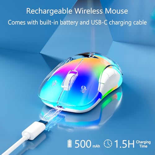 Image of memzuoix 2.4G Wireless Mouse with Customizable Cover & 9-Color LED - Rechargeable Ergonomic, 1400 DPI, 5 Buttons, USB Receiver for PC /Mac - Blue