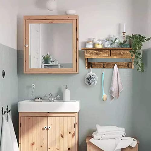 Emfogo Coat Hooks Wall Mounted, Rustic Wood Coat Rack Wall Mount Shelf with Hooks, Farmhouse Wall Coat Rack with Shelf & Vintage Coat Hook for Entryway, Mudroom, Bedroom, Kitchen, Bathroom (Brown) by Emfogo - Image 8