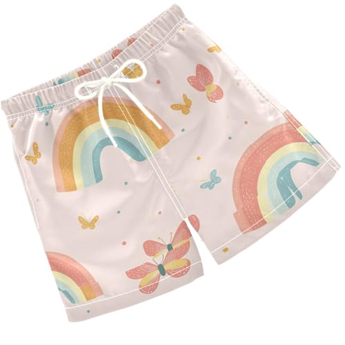 Pigsaly Boys Swim Trunks Cute Rainbows and Butterflies Pink Boys Board Shorts Swimsuit Swimwear Summer Bathing Suit 2T