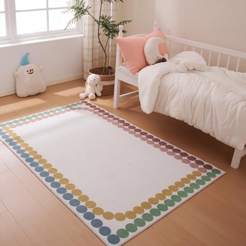 Amazon Basics Kids Printed Area Rug, Soft, Non-Slip, Machine Washable, 4' W × 6' L, Colorful Dots view 2