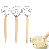 3 Stück Dänischer Teigmischer Set, Edelstahl mit Holzgriff, Rührwerkzeug für Küche und Backen,für Backen, Brot, Teig, Gebäck, Dessert, Pizzateig