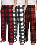 IHU 3 Pack Boys Pajama Pants Kids Micro Fleece Pj Bottoms Sleepwear Plaid Lounge Pant with Drawstring Pockets Boy Clothes Pockets Red, White, Green Buffalo Plaid Set,16-18 Years