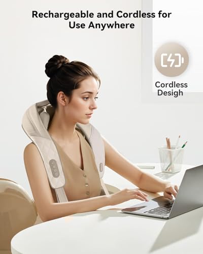 Image of Snailax Cordless Neck Massager with Heat, Kneading Neck and Shoulder Massager Deep Tissue, Shiatsu Back Pillow, 2 Heating Levels,Gifts for Mom Dad
