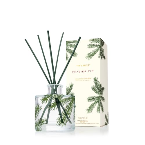 Thymes Frasier Fir Reed Diffuser Set – Includes Reeds, Fragrance Oil, and Frosted Glass Bottle...