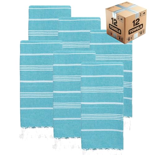 PADISHAHHOME Turkish Beach Towels, Bulk Case of 12 | Oversized, Quick Dry, Sand Free | 100% Cotton, Large 38x71 Towels for Beach, Pool, Travel | Ultra-Soft, Compact, Absorbent | Teal