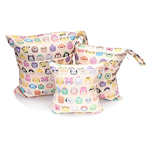 Egurs 3pcs M/L/XL Bolsa de Pañales Impermeable Lavable Reutilizable para Mamá de Bebé, Wetbag Organizador de Pañales de Playa,Viajes,Piscina,Gym Color de la Cabeza del Animal Cover
