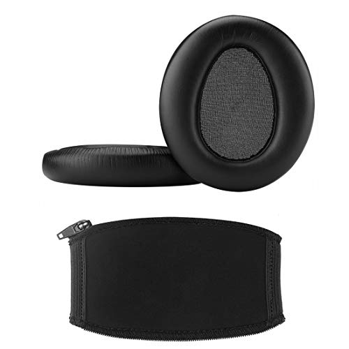 QuickFit - Cuscinetti auricolari di ricambio per cuffie Sony MDR-10RBT MDR-10RNC MDR-10R + coprifascia cuscinetti parti di riparazione per archetto colore: nero