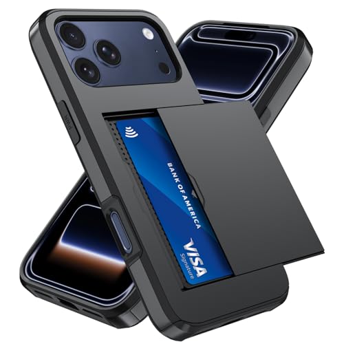 Qinmay Compatible with iPhone 17 Pro Case Wallet Built-in Card Holder Heavy Duty Protective Dual Layer Shockproof Hidden Card Slot Slim Wallet Phone Cover for iPhone 17 ProBlack