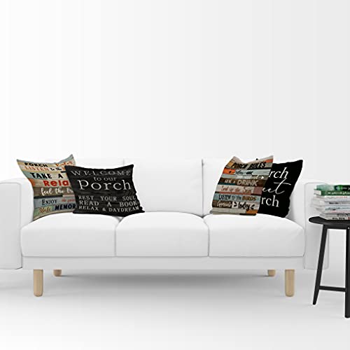 Porch Rules Throw Pillow Case, 18 X 18 Inch Set Of 4, Front Porch Bench Decorations, Housewarming Gift, Porch Decor, Porch Swing Pillow, Modern Farmhouse Porch Chairs Pillows Cover For Sofa Couch Bed #TOP1