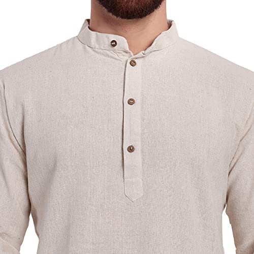 SKAVIJ Mens Kurta Robe Button Down Long Sleeve Henley Cotton Thobe Casual Kaftan Gown Pants Shirt Set4