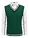 COOFANDY Men's Striped Cable Knit Sweater Vest Sleeveless V Neck Pullover Uniform Sweater Green