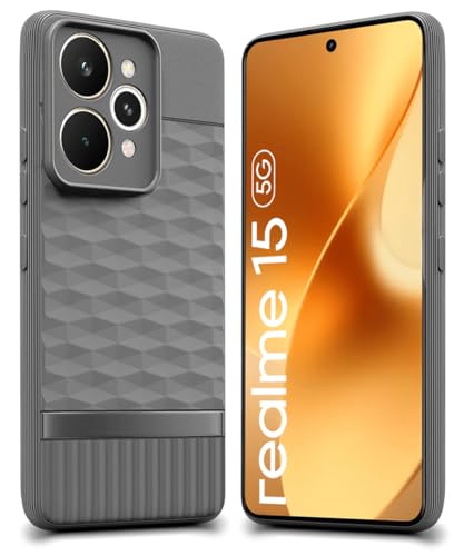 Image of WOW IMAGINE Back Cover for Realme 15 5G with Hexa Cube Design | Ultra Slim Soft Rubberised Case | Inner Velvet Fabric | Matte Silicone Flexible Mobile Case | Camera Protection - Grey