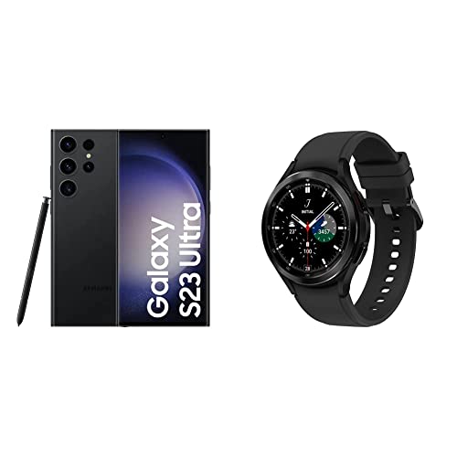 Samsung Galaxy S23 Ultra Android Smartphone, 256GB, 5.000mAh Akku + Galaxy Watch4 Classic, Runde Bluetooth Smartwatch, Wear OS [Exkl. bei Amazon]