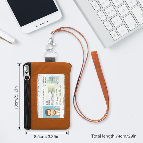 Image of Minimalist RFID Wallet with Lanyard, Multi-functional ID Case with 2 Zipper Pockets and Key Chain for Men and Women, Tactical Badge Pouch Cards Holder, Coin Purse for Travel Sports - Orange&Blue