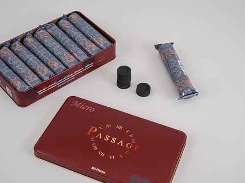 PASSAGE Charcoal Premium |Bakhoor Oud Quick Lighting Micro/Mini Briquets | Metal Box | 80 Pieces | SIZE 27mm | BURNING TIME 35 MINUTE | Best For - Small & Hair Mubkhar | Ideal for Incense and Oud