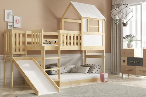 Interbeds Letto a soppalco con scivolo e scaletta, letto a castello, letto in legno, letto per bambini con rete a doghe, letto gioco (con scaletta) (Soppalco con scivolo)