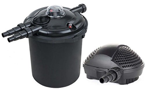Swell Pond Pressure Filter Deluxe 12,000 and 7,500 Pump Set for Fish Ponds | 18w UV Clarifier Included for Clear Water | Strainer Casing and Biological & Mechanical Media for Premium Filtration