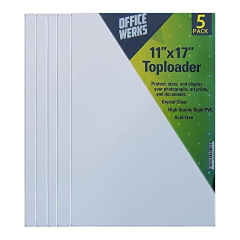 11" x 17" Heavy Duty Rigid Print Crystal-Clear Toploader Frame - Hold, Protect, Store, Display Photographs, Prints and Documents (5 Pack) Cover