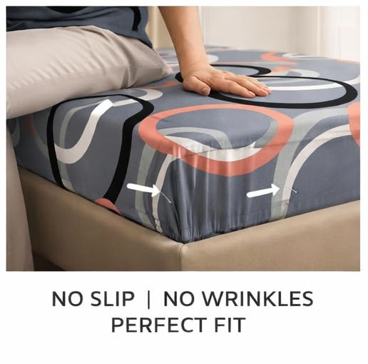 Image of Cotton Elastic Fitted Bedsheets with 2 King Size Pillow Covers Double Bed with All Around Elastic Supersoft Size - 72 King Sizex78+8 inches Color - Charcoal Grey