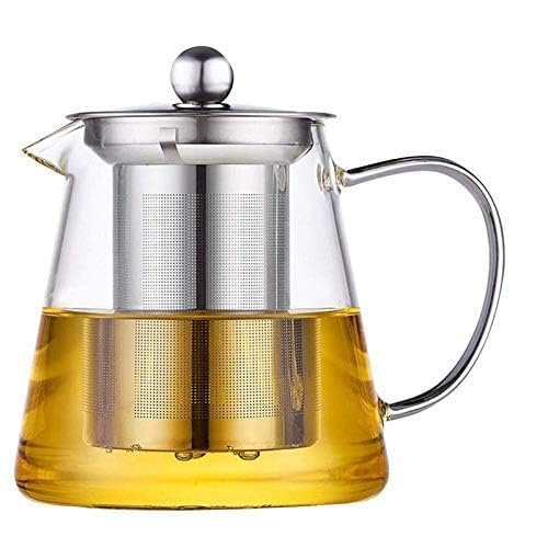 Image of Glass Small Kettle with Filter & Lid, Tea Pot with Removable 18 /8 Stainless Steel Infuser, Loose Leaf Tea Coffee Maker Set, Microwave & Stovetop Safe (550 ml, Set of 1)