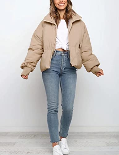 Tanming Womens Casual Puffer Jacket Long Sleeve Full Zip Black Padded Winter Coat（Khaki-L） #TOP2