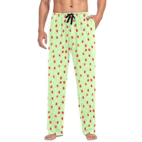 Mens Cotton Pajama Pants Sleep Lounge Pj Bottoms Sleepwear with Pockets Drawstring S Red Strawberry Flower