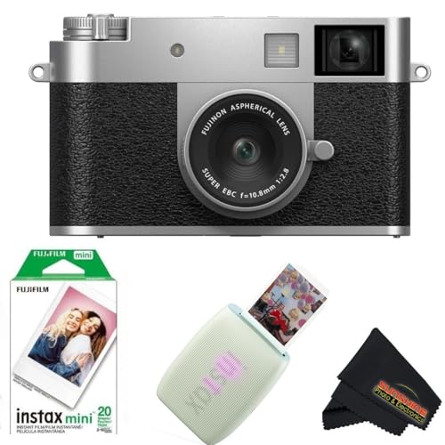 Image of FUJIFILM X Half Digital Camera with Fujifilm Instax Mini Link 3 Smartphone Printer and Sunshine Microfiber Cleaning Cloth... (Silver, Sage Green Printer + 20 Sheets)