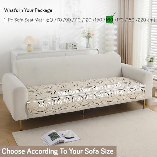 Image of HOKIPO 'Elira Series' Water Repellent + Waterproof Quilted Sofa Mats | Make Your Own Sofa Cover Set | Length 160cm - Natural Beige Abstract Art (AR-5247-C4)