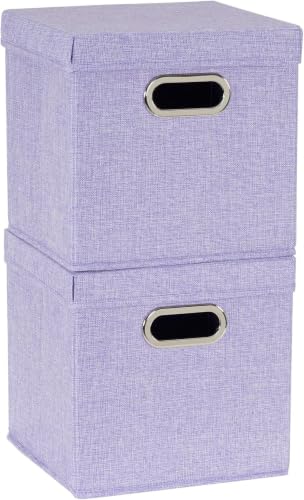 Image of Household Essentials 814-1 Cafe Cube Bin Storage Set with Lids and Handles | 16 Pack, Purple Linen