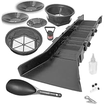 16 Piece Gold Panning Kit - Gold Mining Kit with Sluice Box and Bucket Classifiers; Three Gold Pans; Tweezers; Vials; Magnetic Separator and Snifter Bottle