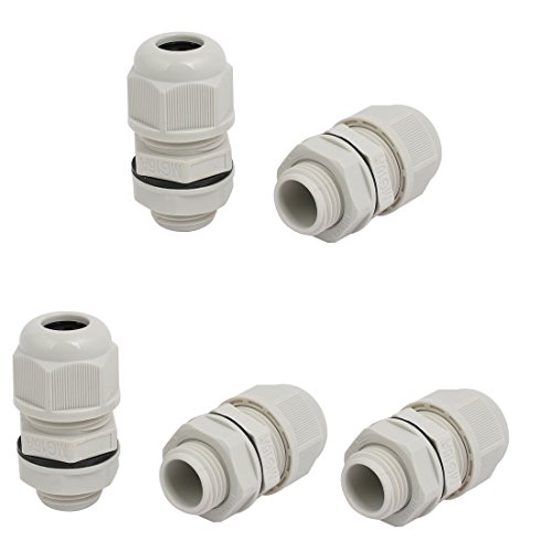 Aexit M20x1.5mm 1.4mm-2.1mm Transmission Nylon 6 Holes Adjustable Cables Gland Connector Gray 5pcs