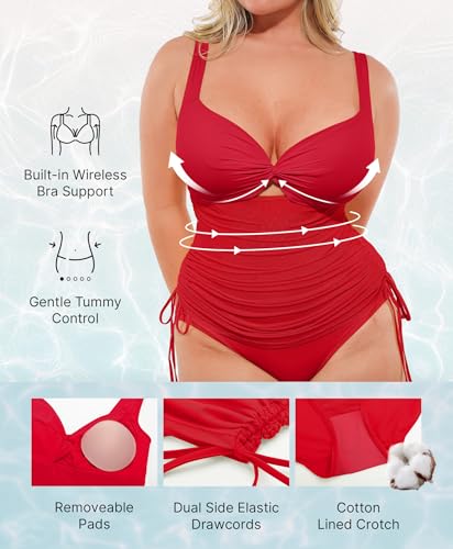 Image of SHAPELLX Tummy Control One Piece Swimsuit with Mesh Wrap Skirt Swim Dress