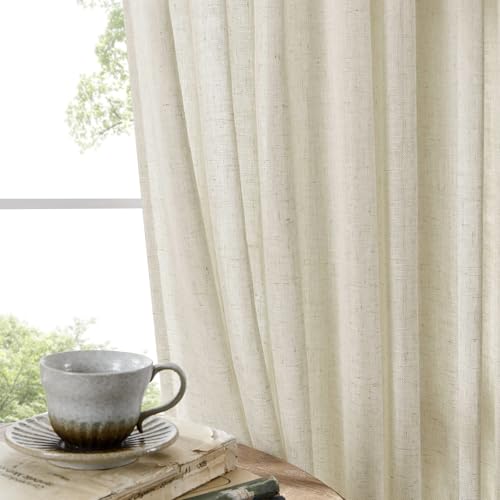 Image of Joydeco Semi Sheer Curtains for Living Room, Linen Curtains 108 Inch Length 2 Panels Set for Bedroom ,White Curtains 108 Inches Long Rod Pockets Back Tab (108 inch L x 100 inch W)