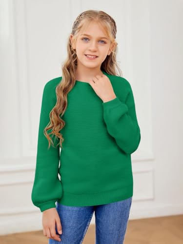 Image of Girls Pullover Sweaters Kids Long Sleeve Drop Shoulder Sweaters Casual Boat Neck Knit Jumper Tops