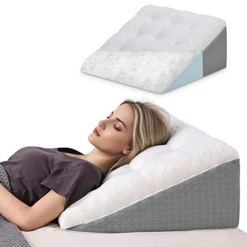 HAVARGO Keilkissen für Bett und Sofa-Doppelte Lage Memory Schaum Lesekissen-Ergonomischer Bettkeil für Reflux Schlafapnoe, Perfekt Rückenkissen für Rückenunterstützung beim Spielen -55X55X25cm