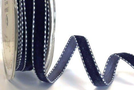 Bertie's Bows Navy Blue 9mm Velvet Saddle Stitch Ribbon on a 10m Roll ...