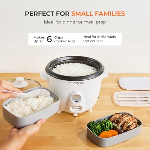 CUCKOO One Touch Rice Cooker 3-Cup (Uncooked) / 6-Cup (Cooked), Mini Rice Cooker & Warmer with Steamer Tray, Versatile Grain Cooker, Soup Maker, Auto Keep Warm, White (CR-0301C) by CUCKOO - Image 3