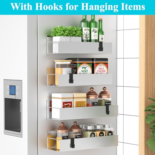 Image of HuggieGems Metal Magnetic Spice Rack for Refrigerator Silver, 4 Pack