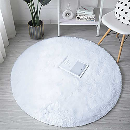 Tenekee Round Rugs for Bedrooms Fluffy Living Room Circle Area Rug Soft Shaggy Carpet for Kids Room Floor Mat (White, 80cm) - Image 3