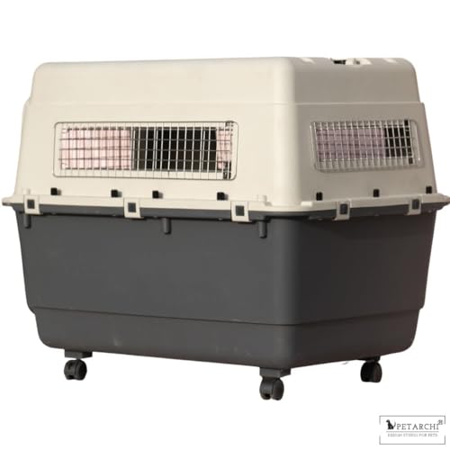 Image of 32 inch Heavy Duty Flight Crate Carrier for Dogs, IATA Compliant Airline Approved Dog Pet Travel Kennel Cage - White and Grey (32 Inch)