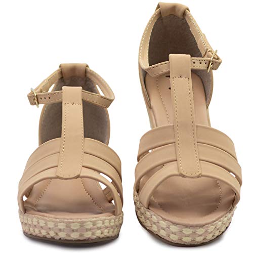 Sandália Anabela Infantil Feminina Menina Plataforma Salto 77 (34, Bege)