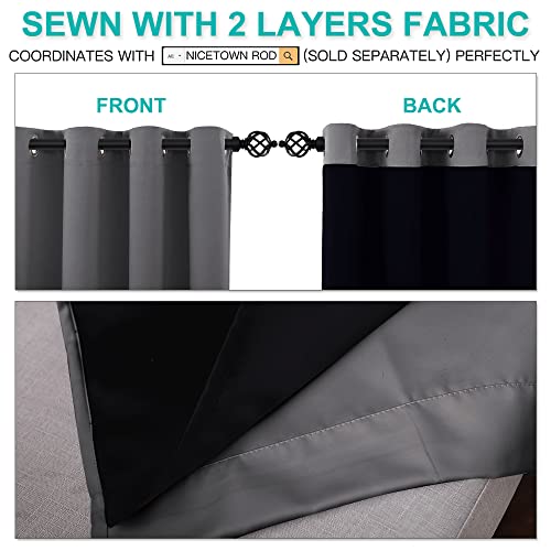 Image of NICETOWN 100% Blackout Curtains with Black Liners, Thermal Insulated Full Blackout 2-Layer Lined Curtains, Energy Efficiency Window Draperies for Dining Room (Grey, 2 Panels, 52-inch W by 45-inch L)