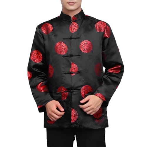 Talent Star Kung Fu Tang Suit Jacket, Long Sleeve Chinese Traditional Tai Chi Top Shirt for Men Black M