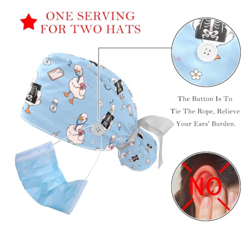 Image of 2 PCS Bouffant Cap with Button Ponytail Pouch Working Cap Sweatband Adjustable Surgical Cap Black and White Cow