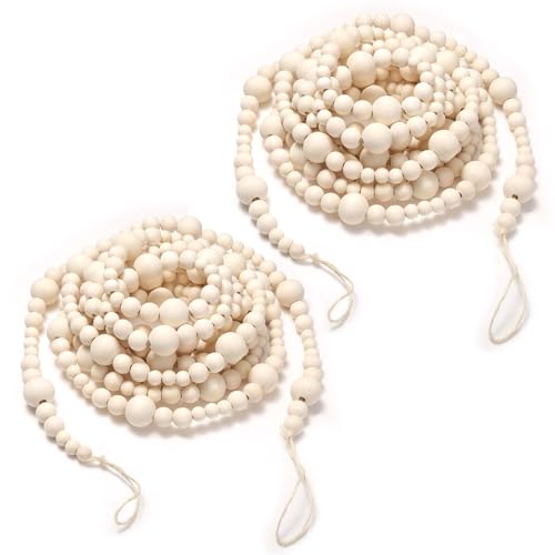 GWHOLE 2PCS 7.2ft Wooden Bead Christmas Tree Decor Boho Ornaments for Christmas Holiday Party Farmhouse Mantel Decoration